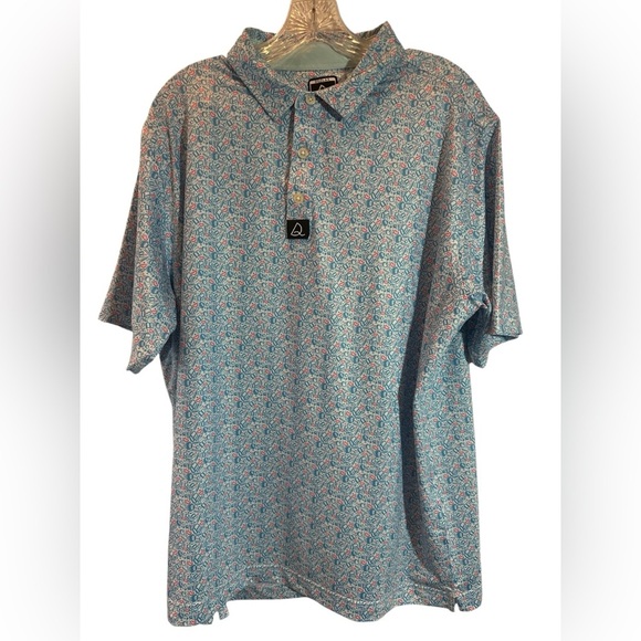 Deolax Polo Shirt Mens XLarge Blue Golf Performance Stretch Teacher School Print - Picture 1 of 6